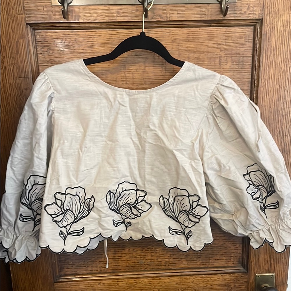 MARBLE Tan Cream Boxy Embellished Blouse